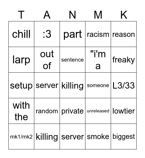 CTS custom server bingo Card