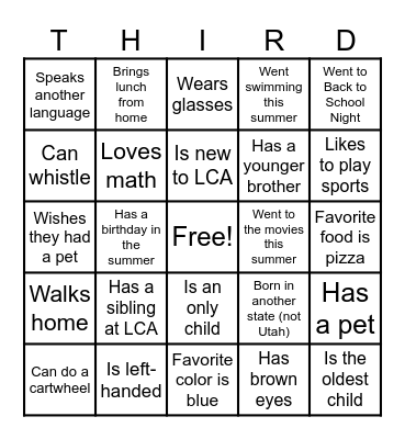Welcome to 3rd Grade Bingo! Bingo Card