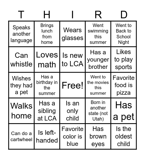 Welcome to 3rd Grade Bingo! Bingo Card