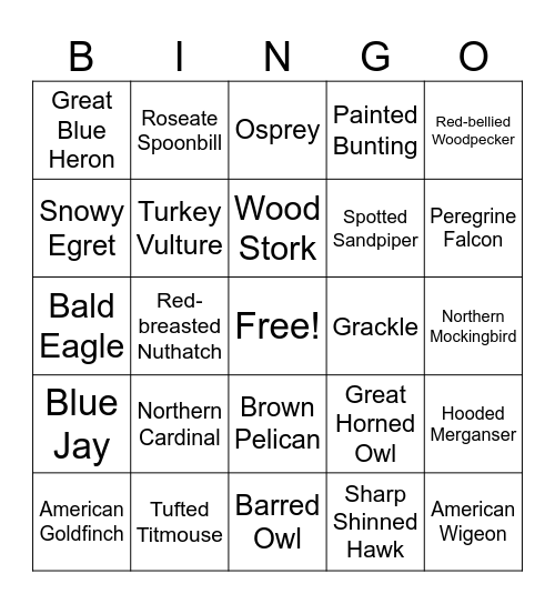 Birds of Georgia Bingo Card