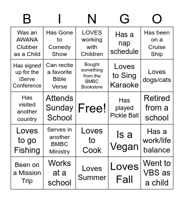 AWANA Bingo Card