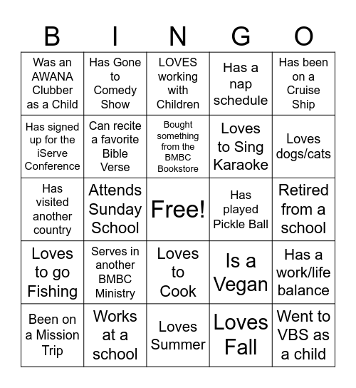 AWANA Bingo Card