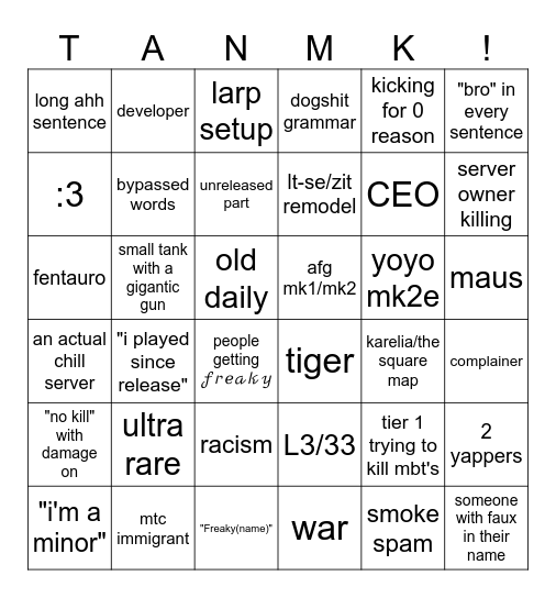 CTS custom server bingo Card