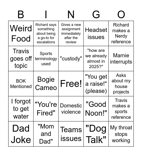 Annual Review Bingo Card