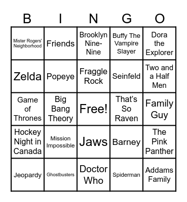 Theme Songs Bingo Card