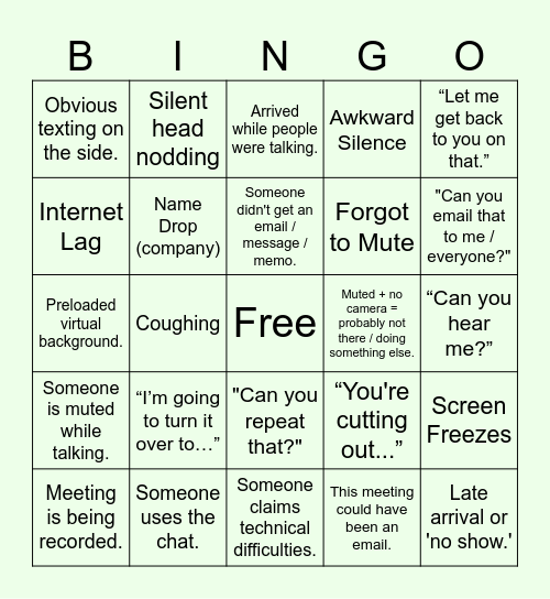 Online Meeting Bingo! Bingo Card