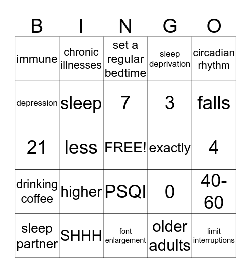 Sleep Bingo Card