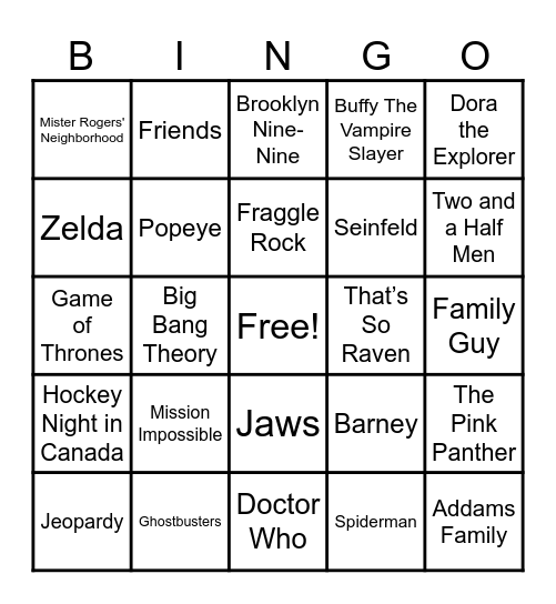 Theme Songs! Bingo Card