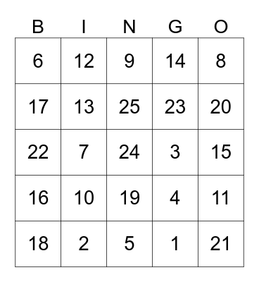 numbers french Bingo Card