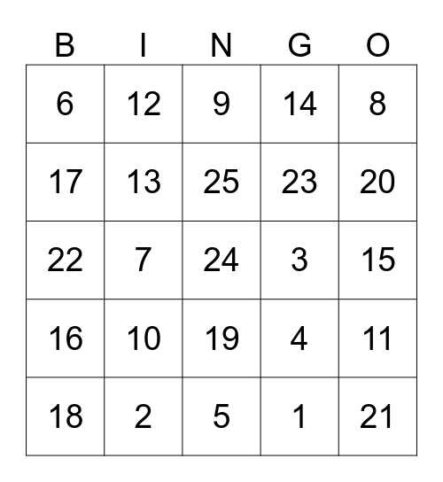 numbers french Bingo Card