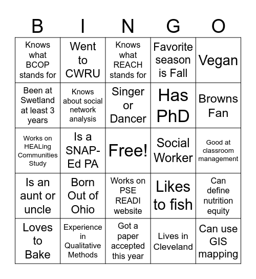 Swetland Center (version 2) Bingo Card