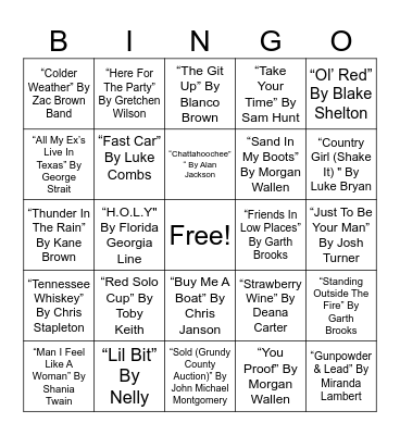 COUNTRY MUSICAL BINGO #1 Bingo Card
