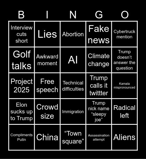 trump x elon Bingo Card