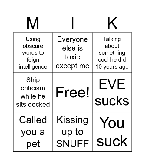 Mikal Bingo Card