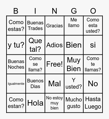 Spanish Greetings Bingo Card