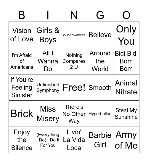 90s Britpop/Pop and More! Bingo Card