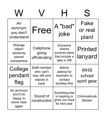 WHS PD Bingo Card
