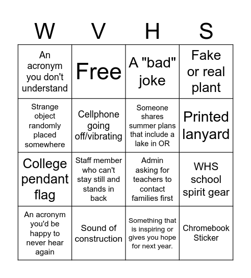 WHS PD Bingo Card