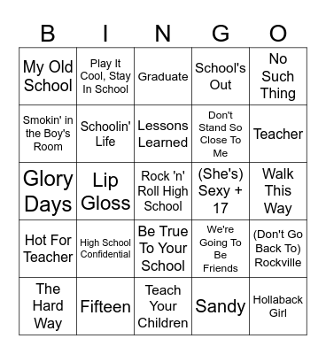 Back To School Bingo Card