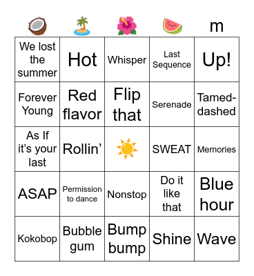 SUMMER SONGS Bingo Card