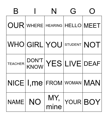 ASL UNIT 1 Bingo Card