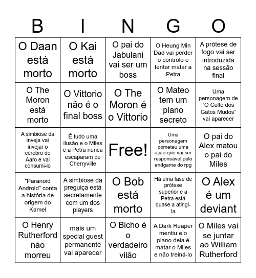 RPG Bingo Card