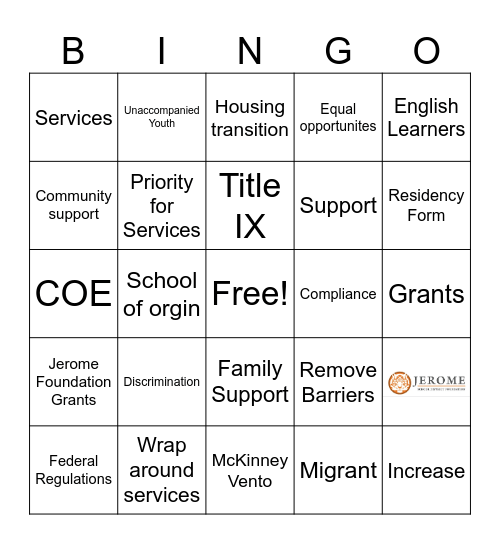 Federal Program Bingo Card