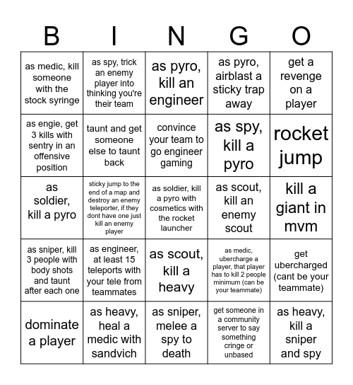 tf2 2 Bingo Card