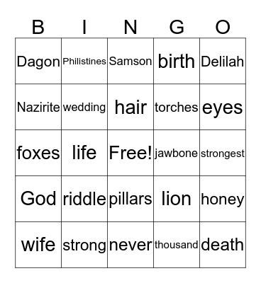 Samson's Victory Bingo Card