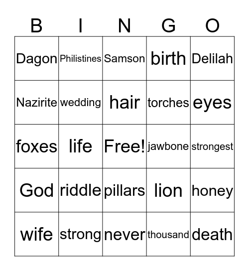 Samson's Victory Bingo Card