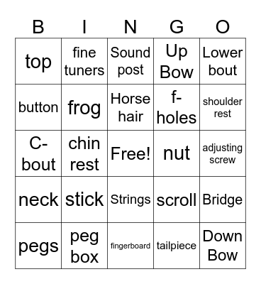 Parts of the Instrument Bingo Card