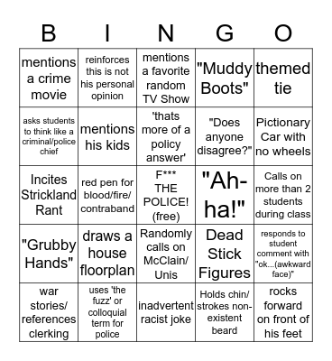 Professor Yin Bingo Card