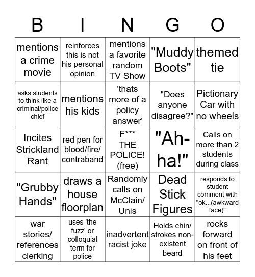 Professor Yin Bingo Card