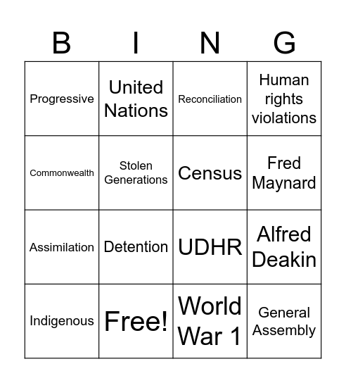 Rights & Freedoms Bingo Card