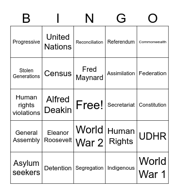 Rights & Freedoms Bingo Card