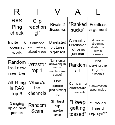 Rivals Bingo Card