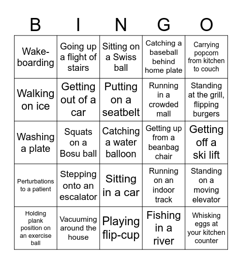 Task Taxonomy Bingo- Activity Bingo Card