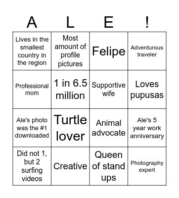 Ale's 5th Work Anniversary! Bingo Card