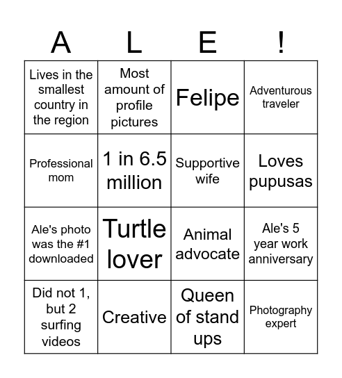 Ale's 5th Work Anniversary! Bingo Card