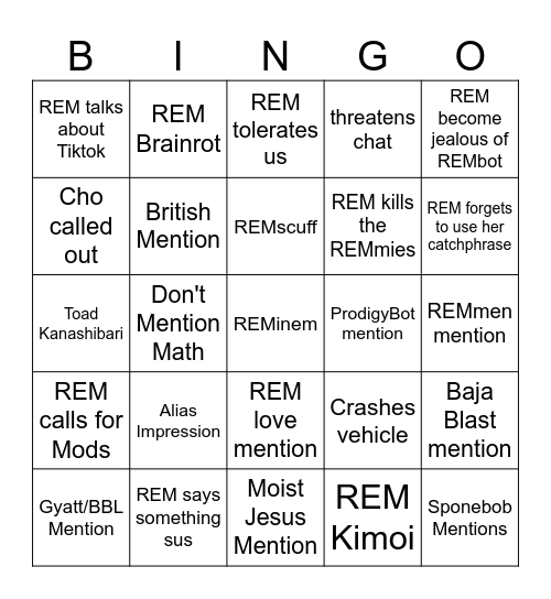 REM Bingo Card