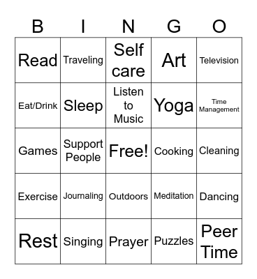 Coping Skills Bingo Card