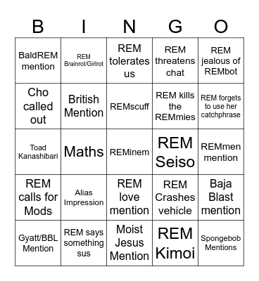 REM Bingo Card