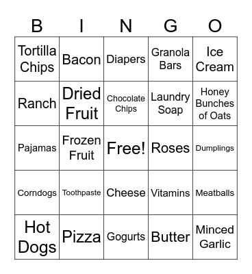 Costco Shopping List Bingo Card