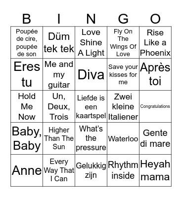 De grote eurosong bingo-quiz Bingo Card