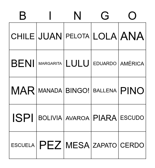 SUSTANTIVOS Bingo Card