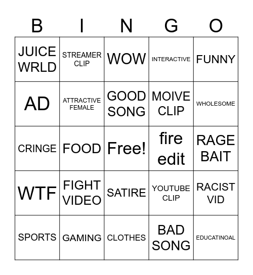 TIKTOK FYP Bingo Card