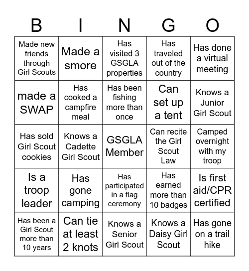 Troop 40561 Icebreaker Bingo! Bingo Card