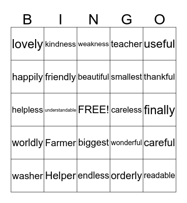 Suffixo- Bingo Card