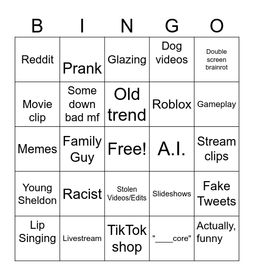 TikTok Bingo Card