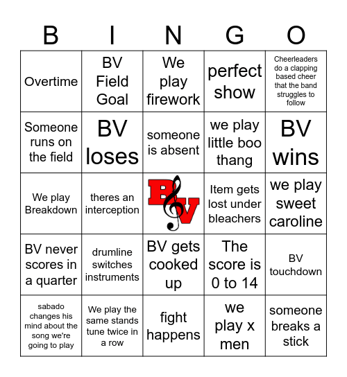 BV Pep Band Bingo Card